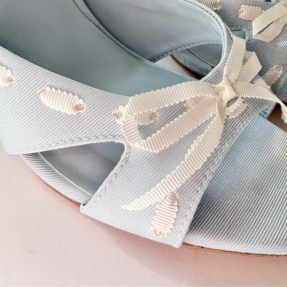 Caelynn Bell x Gianni Bini Meredith White Ribbon Detail Lake Blue Mules Shoes - Picture 3 of 9